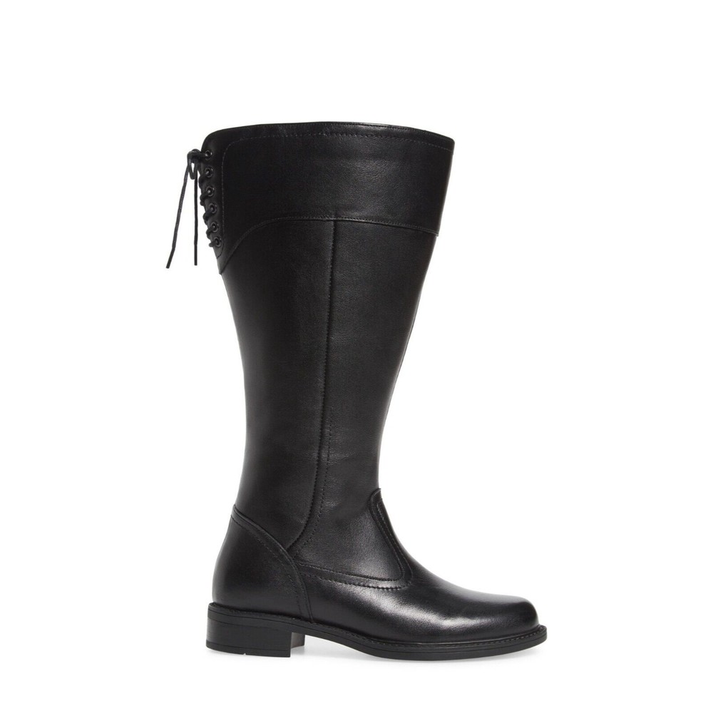 David Tate Womens Black Leather Round Toe Vermont  Knee High Boots Wide Calf 7
